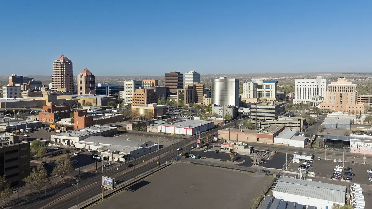The skyline of downtown Albuquerque, New Mexico. The city is home to 564,000 residents and is the 32nd most populous city in the U.S