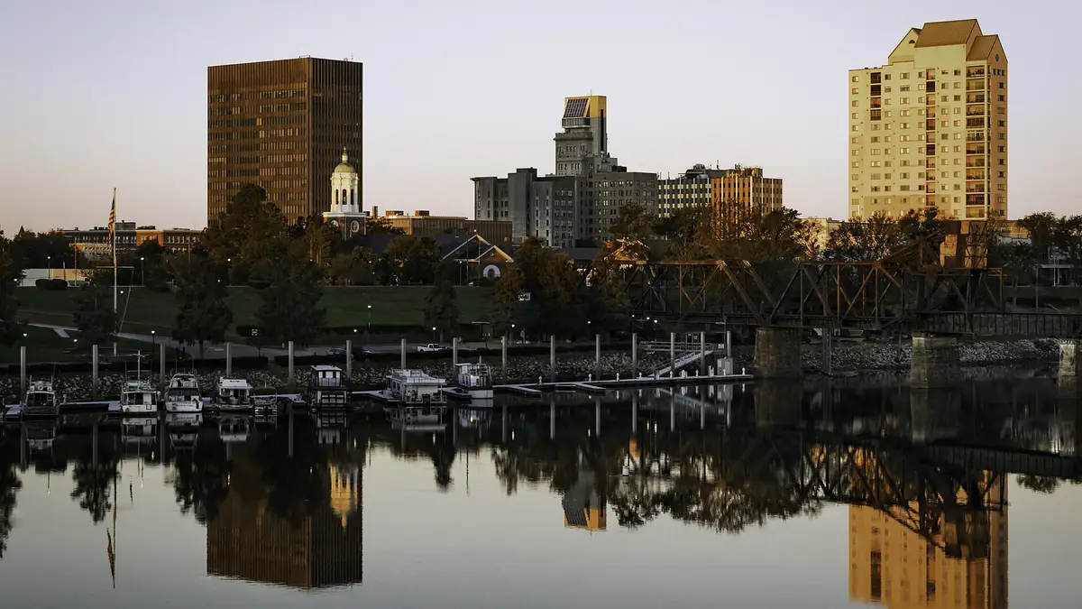 Downtown Augusta, Georgia as seen across the Savannah River, on the Fifth Street Bridge