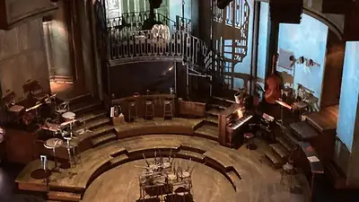 Stage of the Walter Kerr Theatre with the set of Hadestown