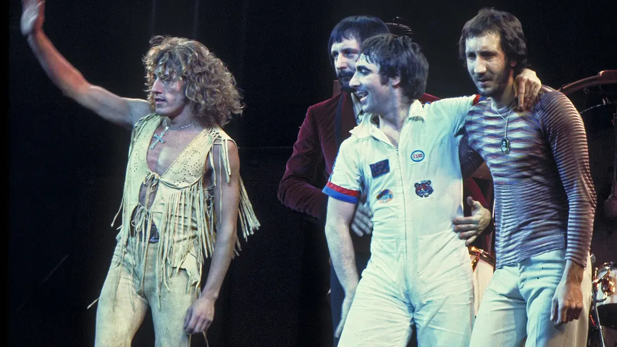 The Who, original line up, performing in Chicago. Left to right: Roger Daltrey, John Entwistle, Keith Moon, Pete Townshend